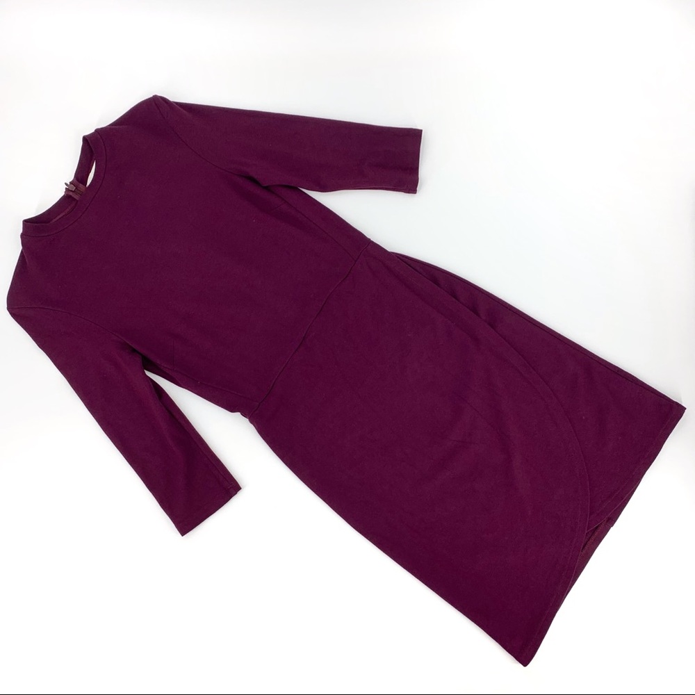 Never Fully Dressed 3/4 Sleeve Cotton Dress with Wrap Style Skirt, Plum, 4